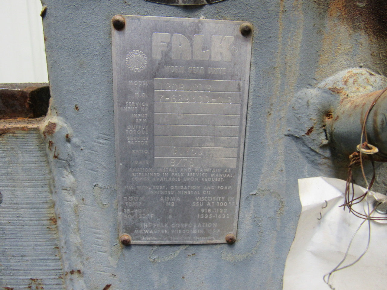 Falk 120BUC1S 90° Worm Gear Box Speed Reducer 9.15:1 Ratio Pneumatic  thru