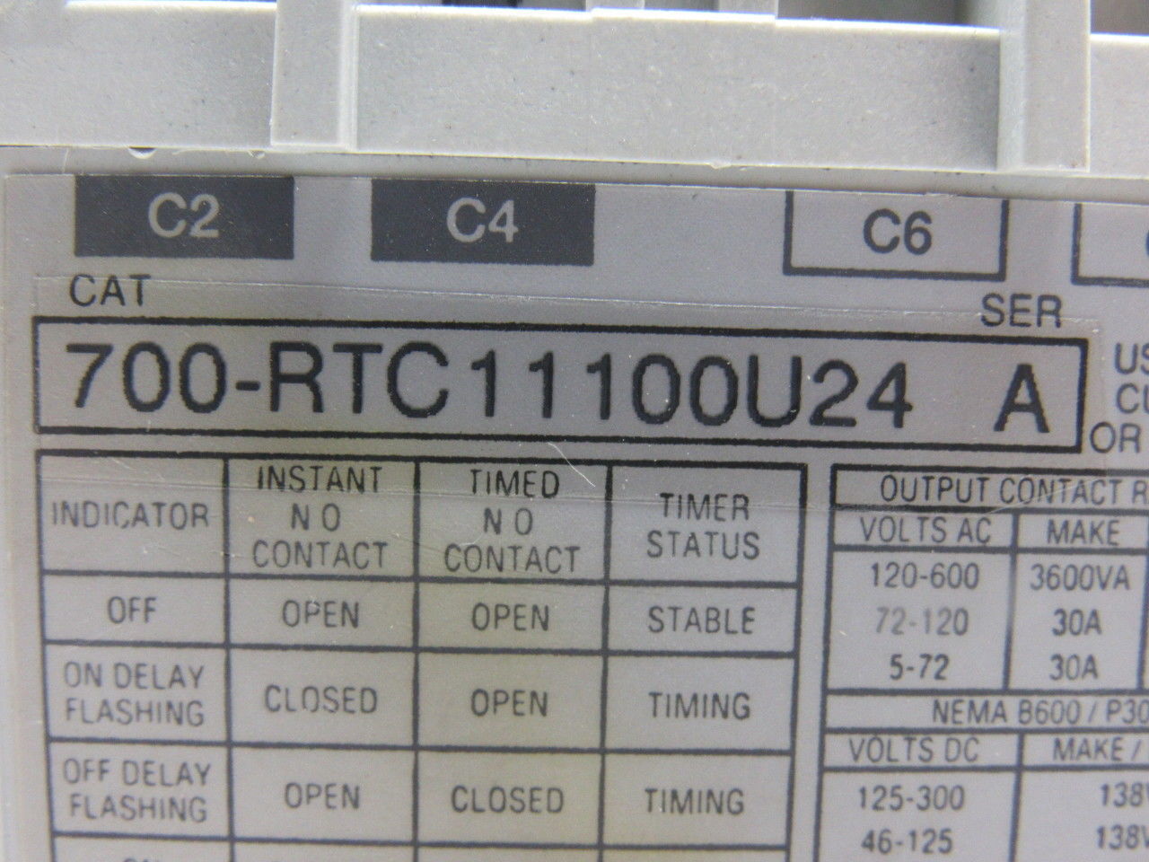 A-B Allen Bradley 700-RTC11100U24 Ser. A Solid State Adjustable Timing Relay