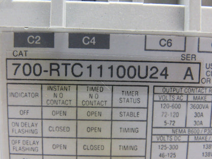 A-B Allen Bradley 700-RTC11100U24 Ser. A Solid State Adjustable Timing Relay