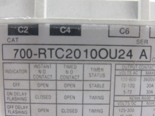 A-B Allen Bradley 700-RTC2010OU24 Ser. A Solid State Adjustable Timing Relay