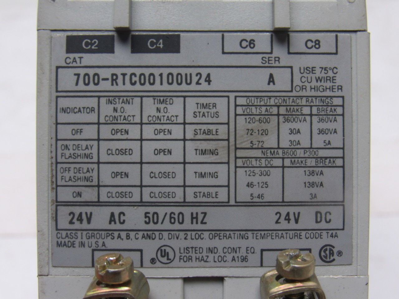 A-B Allen Bradley 700-RTC00100U24 Ser. A Solid State Adjustable Timing Relay