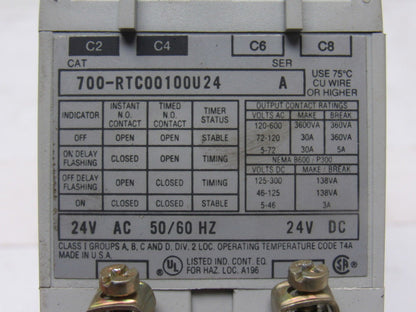 A-B Allen Bradley 700-RTC00100U24 Ser. A Solid State Adjustable Timing Relay