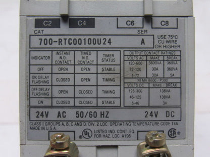 A-B Allen Bradley 700-RTC00100U24 Ser. A Solid State Adjustable Timing Relay