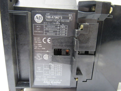 A-B Allen Bradley 100-A75NZ*3 Series B Contactor Starter 24VDC Coil