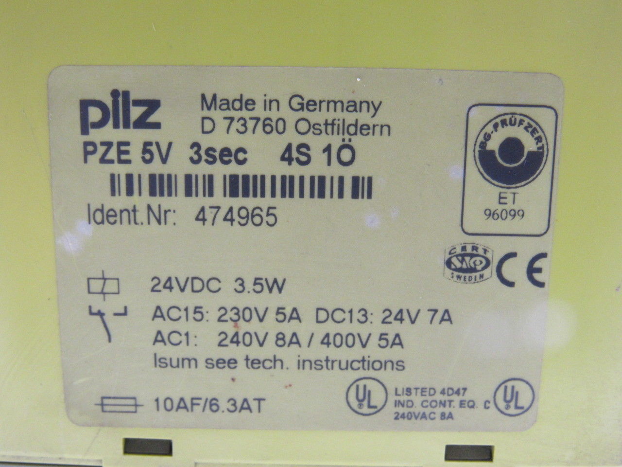 PILZ PZE 5V 3SEC 4S/1O Safety Relay 474965 24VDC 3.5W