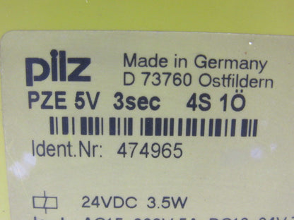 PILZ PZE 5V 3SEC 4S/1O Safety Relay 474965 24VDC 3.5W