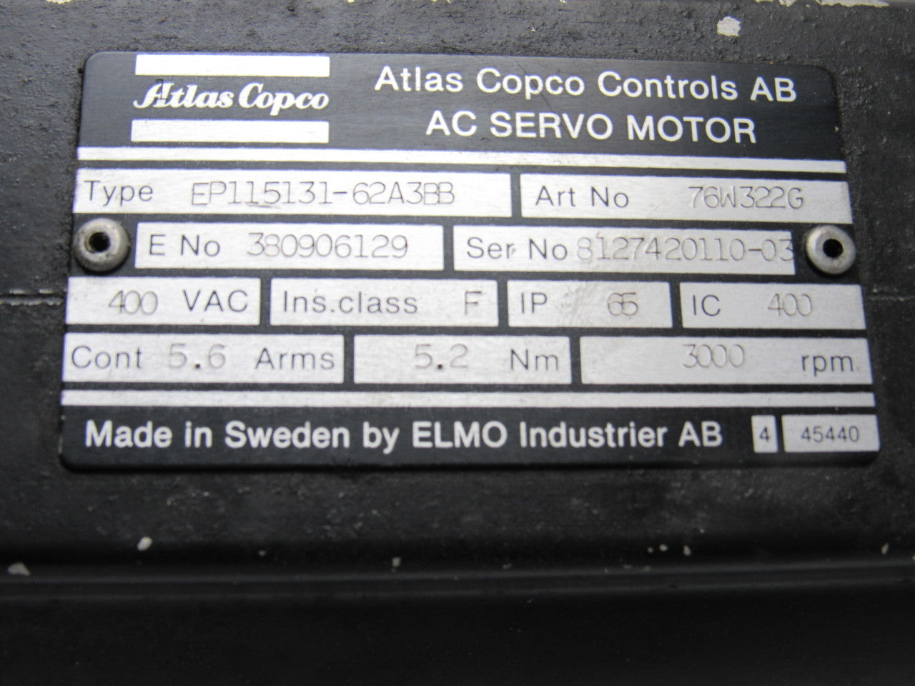 Atlas Copo EP115131-62A3BB Permanent Magnet Servo Motor 3000RPM 400V
