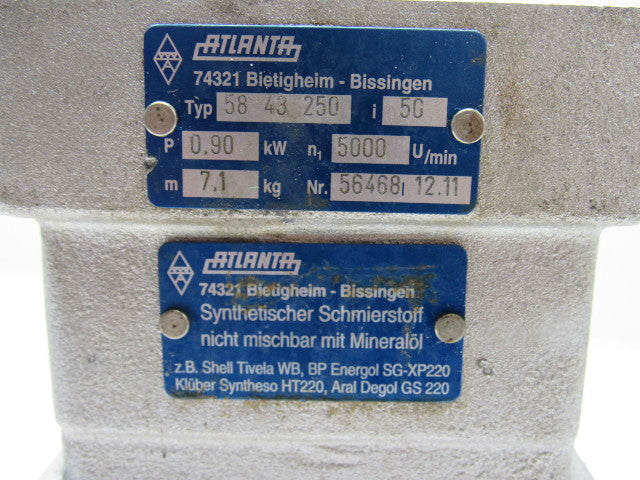 Atlanta 58 43 250 High Performance Servo Worm Gear Reducer 50:1 Ratio