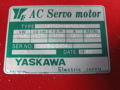Yaskawa USADED-45-YR14X 6Hp 4.5kW 2000RPM AC Servo Motor W/ Absolute Encoder