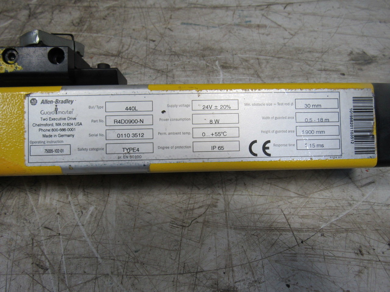 A-B Allen Bradley R4D0900-N Guard Master Safety Light Curtain 900mm Receiver