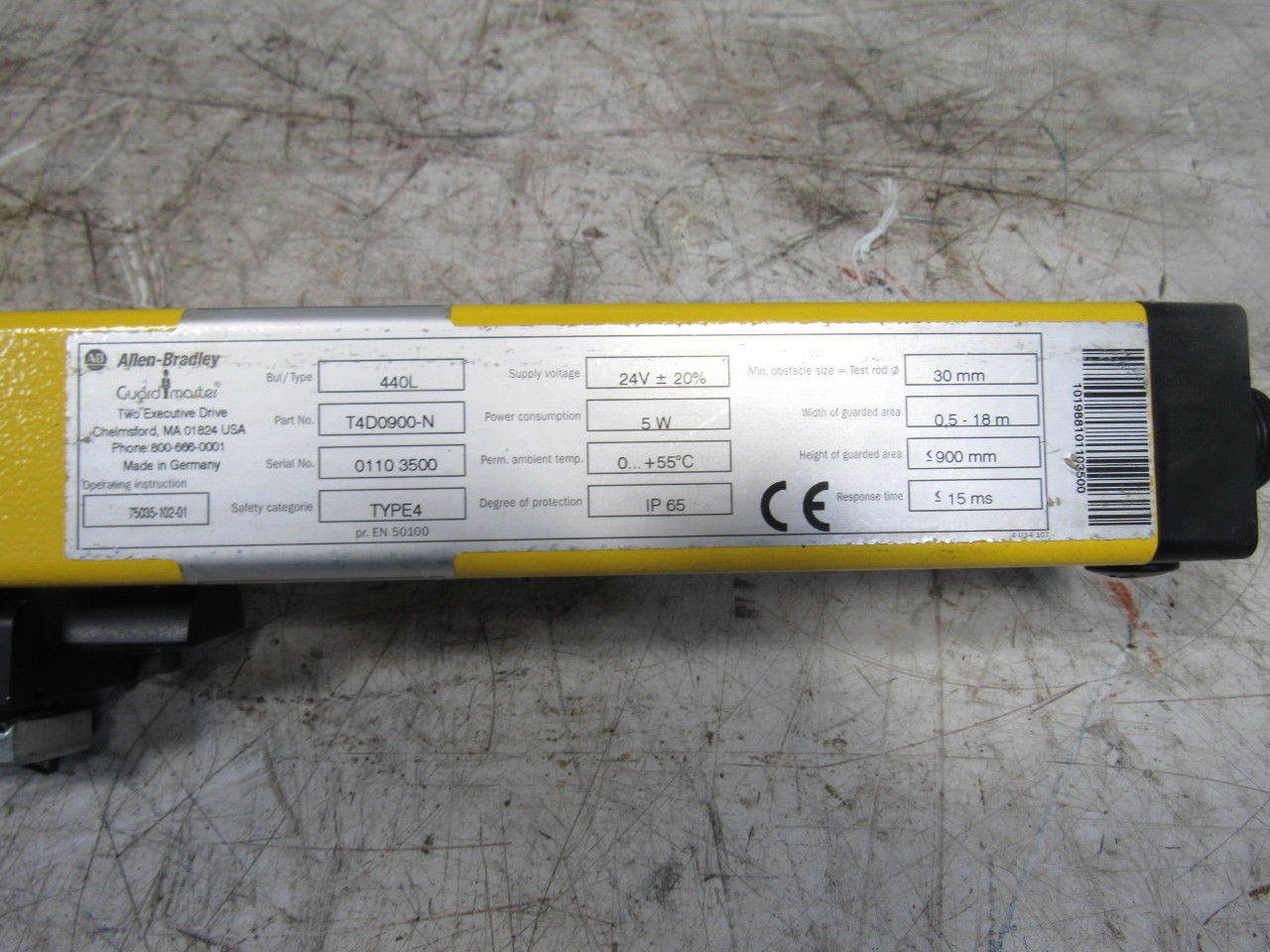 A-B Allen Bradley T4D0900-N Guard Master Safety Light Curtain 900mm Transmitter