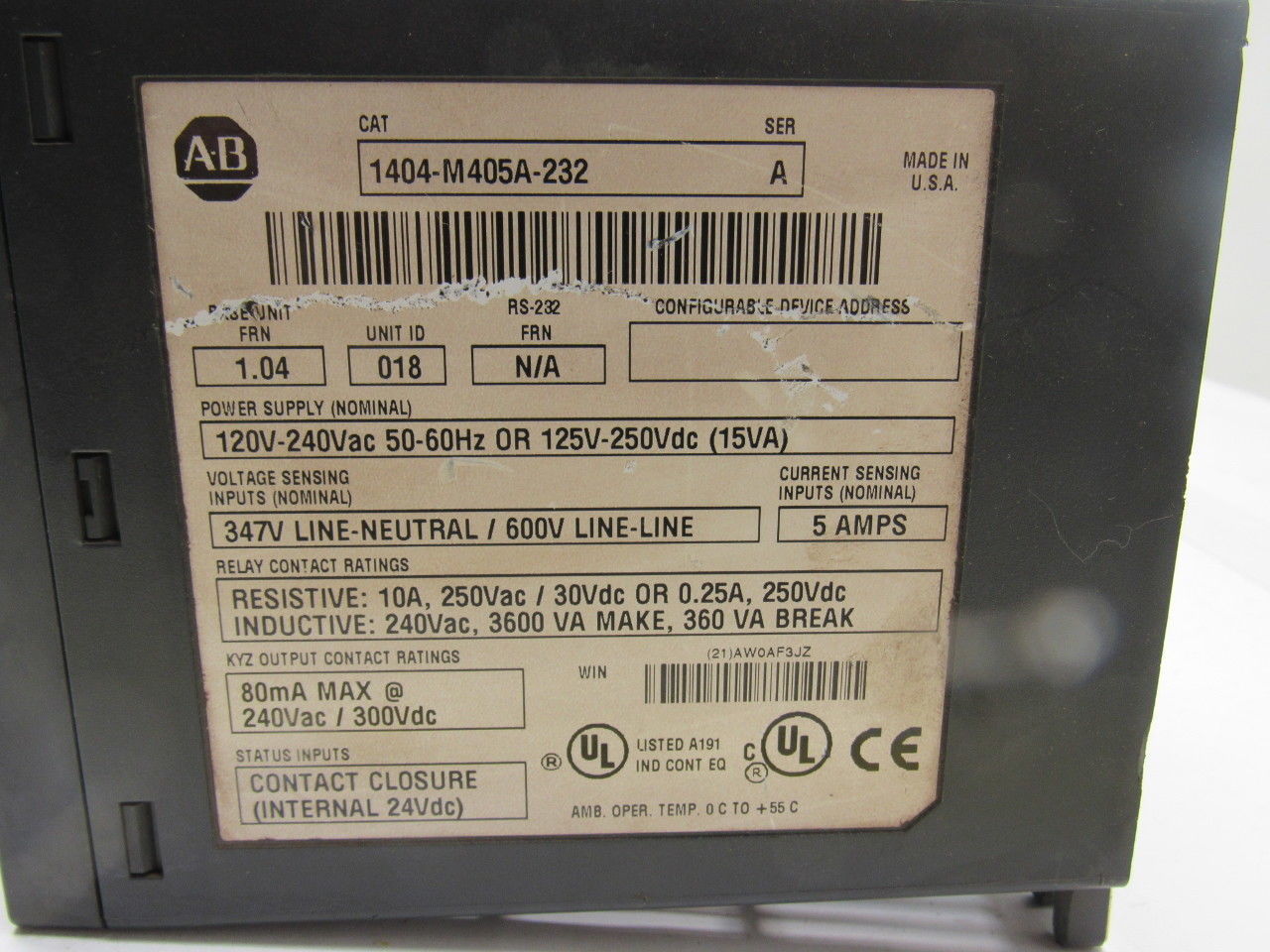 Allen Bradley 1404-M405A-232 Ser A FRN 1.04 Power Monitor 3000 120-240V