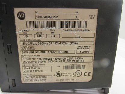 Allen Bradley 1404-M405A-232 Ser A FRN 1.04 Power Monitor 3000 120-240V