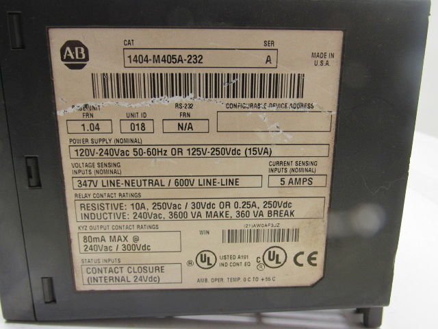 Allen Bradley 1404-M405A-232 Ser A FRN 1.04 Power Monitor 3000 120-240V