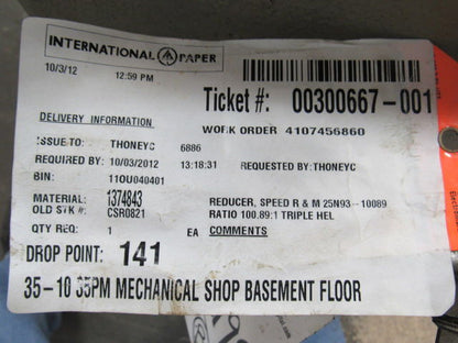 Sharpe 25N93-10089 Series N Mixer Gear Box Speed Reducer 100.89:1 Ratio