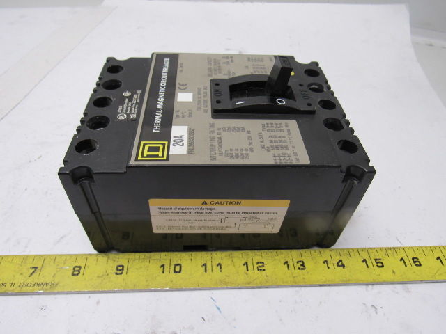 Square D FHL360201352 20A 600V Thermal Magnetic Circuit Breaker W/Aux Contacts