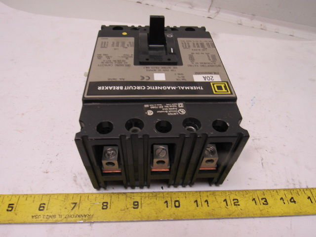 Square D FHL360201352 20A 600V Thermal Magnetic Circuit Breaker W/Aux Contacts