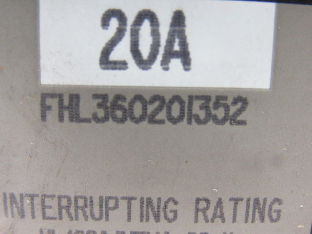 Square D FHL360201352 20A 600V Thermal Magnetic Circuit Breaker W/Aux Contacts