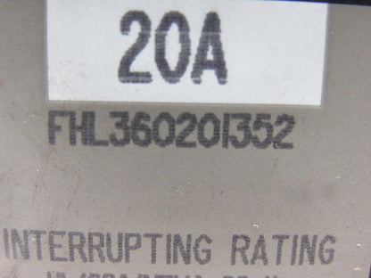 Square D FHL360201352 20A 600V Thermal Magnetic Circuit Breaker W/Aux Contacts