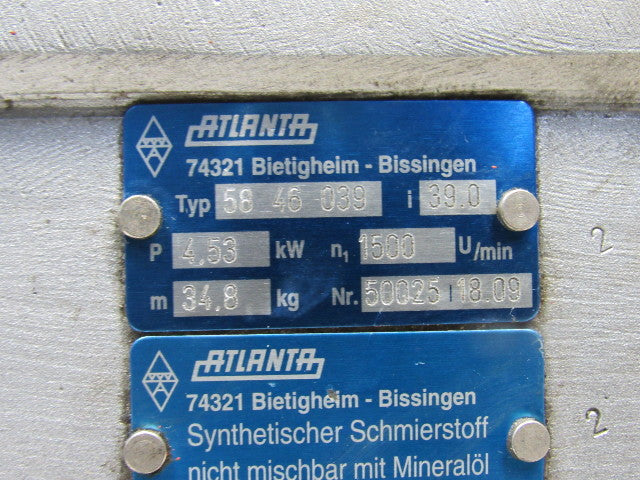 Atlanta Type 58 46 039 39:1 High Performance Gear Box 4.53kW 1500U/min