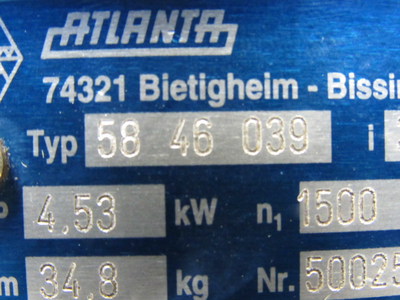 Atlanta Type 58 46 039 39:1 High Performance Gear Box 4.53kW 1500U/min
