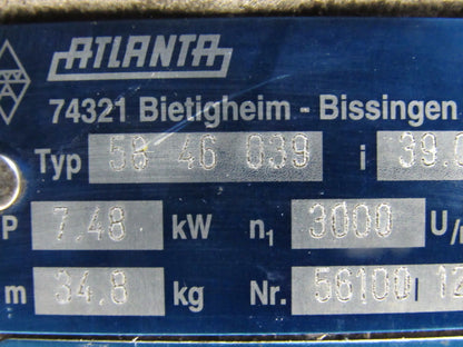 Atlanta Type 58 46 039 39:1 High Performance Gear Box 7.48kW 3000U/min