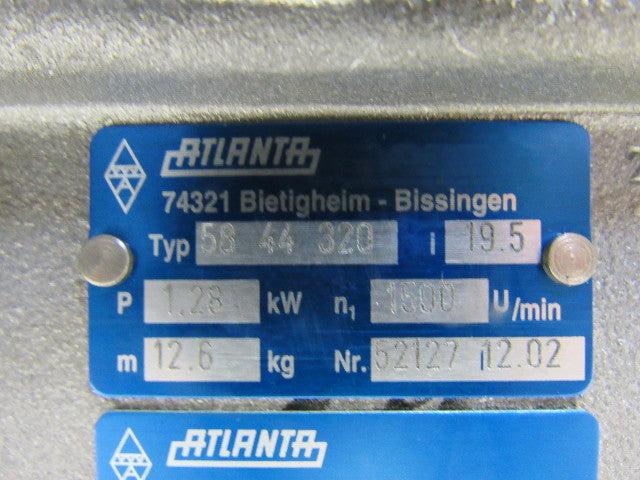 Atlanta 58 44 320 19.5:1 Ratio Gear Box 1.28kW 1500U/min 12.6 Kg