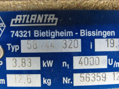 Atlanta 58 44 320 19.5:1 Gear Reducer 3.83kW 4000U/min 12.6Kg 28mm Hollow Output