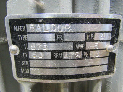 Baldor 4Hp 575V 1725RPM 3Ph Vibra Screw Gyrator Motor On Base