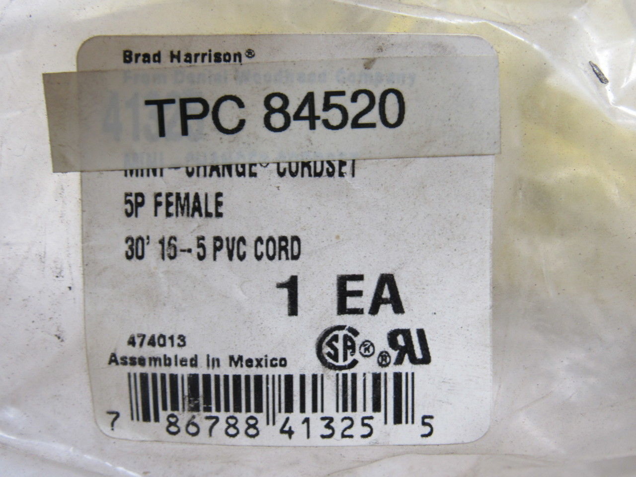 TPC 84520 30' Straight 5P Female Connector Cord Assembly