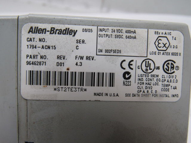A-B Allen Bradley 1794-ACN15 Ser C Flex I/O ControlNet Adapter 24VDC Lot of 2
