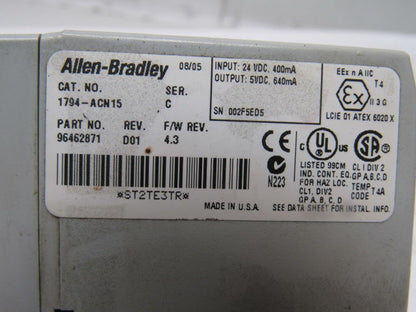 A-B Allen Bradley 1794-ACN15 Ser C Flex I/O ControlNet Adapter 24VDC Lot of 2