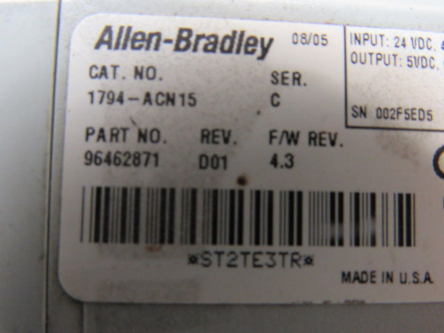 A-B Allen Bradley 1794-ACN15 Ser C Flex I/O ControlNet Adapter 24VDC Lot of 2