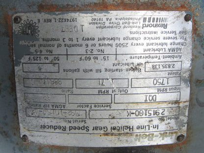 Rexnord Link-Belt 2945160-K 986:1  1.71RPM Output Inline Helical Gear Reducer