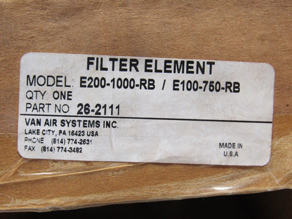 Van Air Systems 26-2111 E200-1000RB/E100-750-RB Filter Element