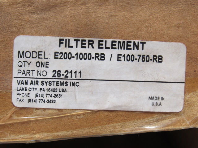 Van Air Systems 26-2111 E200-1000RB/E100-750-RB Filter Element