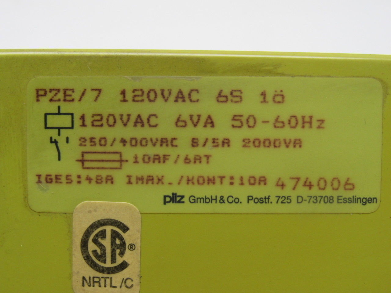 Pilz PZE/7 120VAC 6S 18 Safety Relay Module 120V