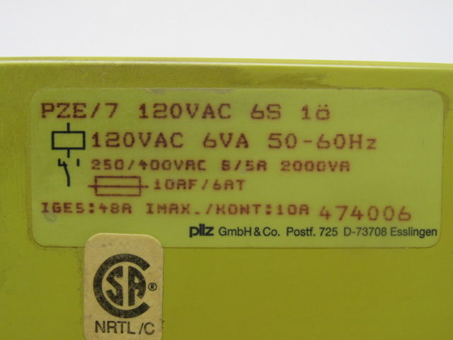 Pilz PZE/7 120VAC 6S 18 Safety Relay Module 120V