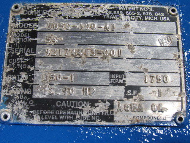 Cone Drive U050-100-A1 Right Angle Gear box Speed reducer 150: 1 Ratio 12.90Hp