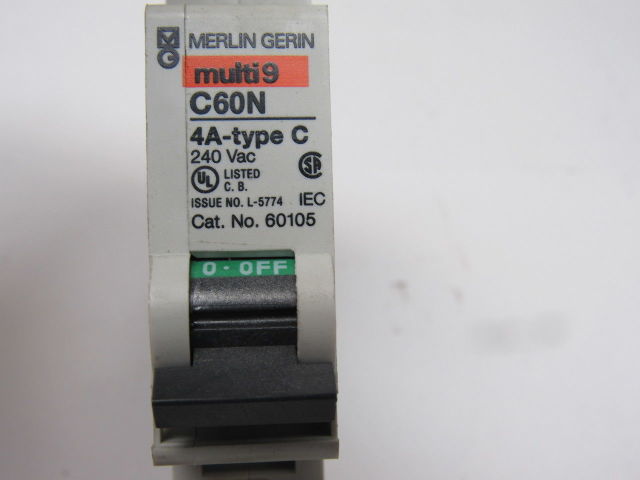 Merlin Gerin 60105 Multi9 C60N 240VAC 4 Amp Type C Circuit Breaker Lot Of 3