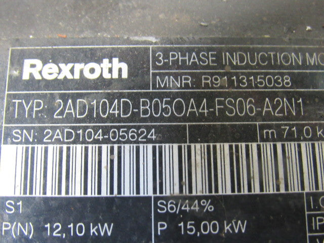 Rexroth Indramat 2AD104D-B05OA4-FS06-A2N1 Induction AC Servo Motor 3Ph
