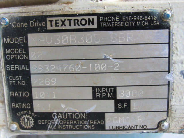 Cone Drive Textron MHV30B305.8BR Gear Box Speed Reducer 10:1 Ratio