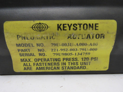 Keystone 79U-003U-A000-A00 Double Acting Pneumatic Valve Actuator