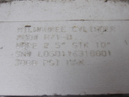 Milwaukee H71-D Pneumatic Air Cylinder 2.5" Bore 10" Stroke Double Rod