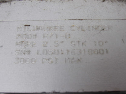 Milwaukee H71-D Pneumatic Air Cylinder 2.5" Bore 10" Stroke Double Rod