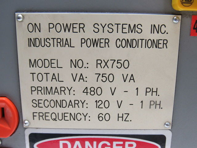 On Power Systems RX750 750Va Power Conditioner 1Ph 480V Primary-120V Sec. 60 Hz