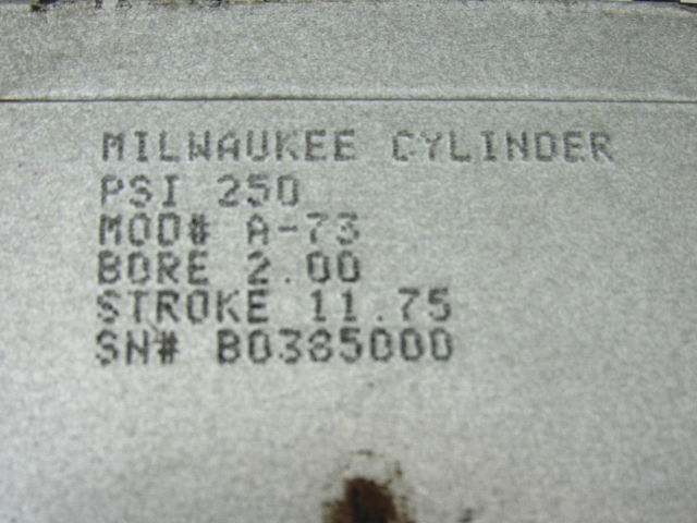 Milwaukee A-73 2" Bore 11-3/4" Stroke 5/8" Rod DBL Acting Air Cylinder 250PSI