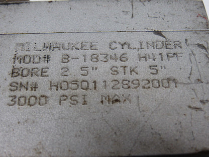 Milwaukee B-18346 2-1/2" Bore 5" Stroke 1" Rod 3000PSI Hydraulic Cylinder