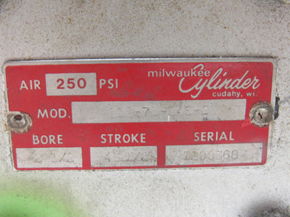 Milwaukee 121-71-24S-2 2-1/2" Bore 4-1/2" Stroke 1" Rod 250PSI Air Cylinder