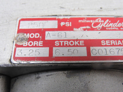 Milwaukee A-61 Pneumatic Air Tie Rod Cylinder 3-1/4" Bore 6-1/4" Stroke